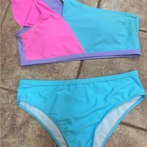 Colorblock Bikini Set in Pink and Blue
